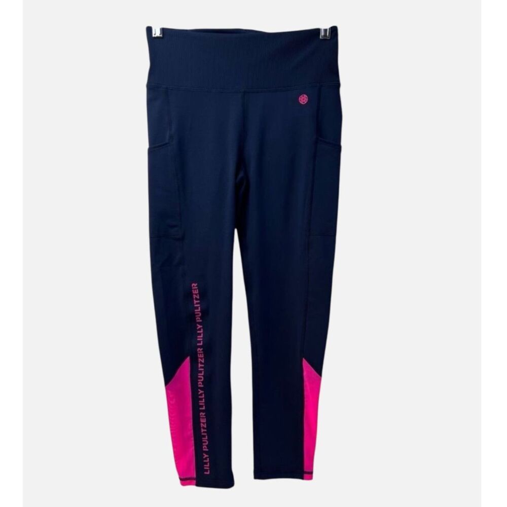 Lilly Pulitzer Luxletic Weekender High Rise Midi Pocket Legging Navy Pink Size S